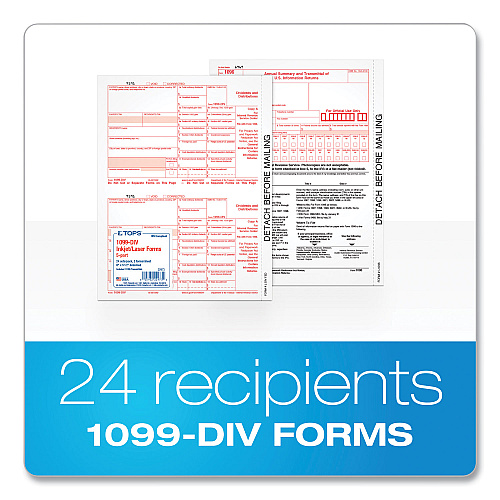 TOPS 5-Part 1099-DIV Tax Forms for Inkjet/Laser Printers, Five-Part Carbonless, 8 x 5.5, 2 Forms/Sheet, 24 Forms Total (22973)
