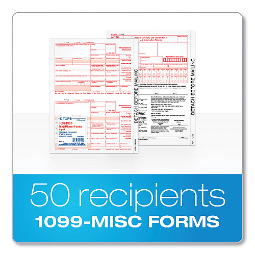 Adams 4-Part 1099-MISC Tax Forms with Tax Forms Helper, 2024, Four-Part Carbonless, 8.5 x 5.5, 2 Forms/Sheet, 50 Forms Total (22993MISC)