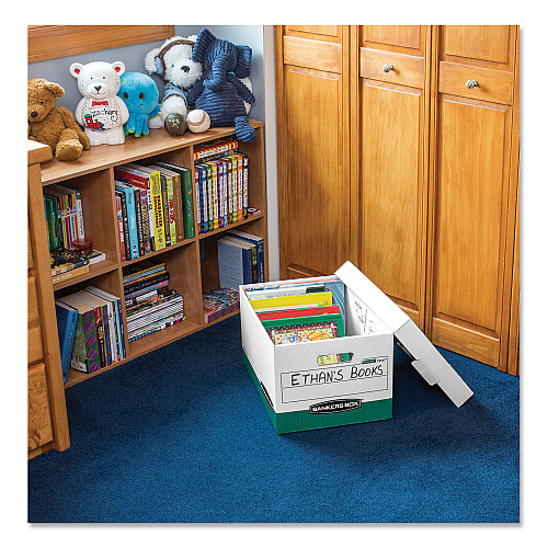 Bankers Box R-KIVE Heavy-Duty Storage Boxes, Letter/Legal Files, 12.75" x 16.5" x 10.38", White/Green, 12/Carton (07241)