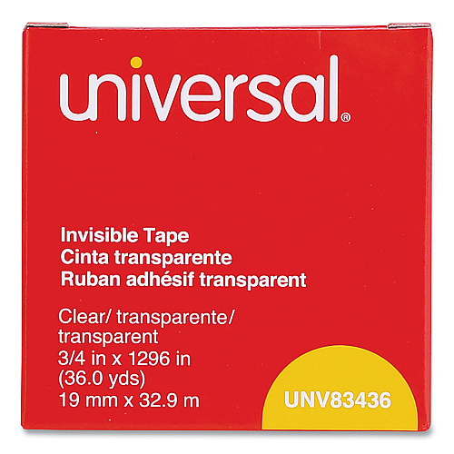 Universal Invisible Tape, 1" Core, 0.75" x 36 yds, Clear (UNV83436)