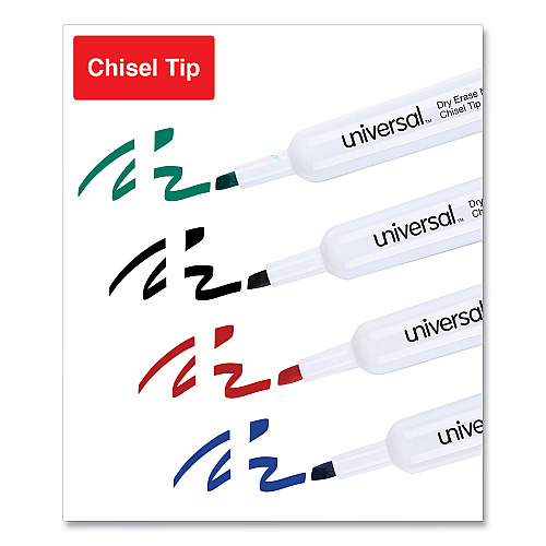 Universal Dry Erase Marker, Broad Chisel Tip, Assorted Colors, 4/Set (UNV43650)