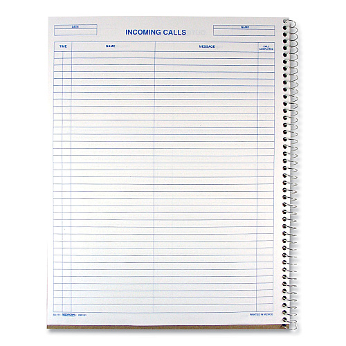 Rediform Wirebound Call Register, One-Part (No Copies), 11 x 8.5, 100 Forms Total (50111)