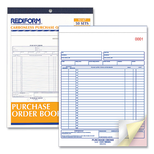 Rediform Purchase Order Book, 17 Lines, Three-Part Carbonless, 8.5 x 11, 50 Forms Total (1L147)