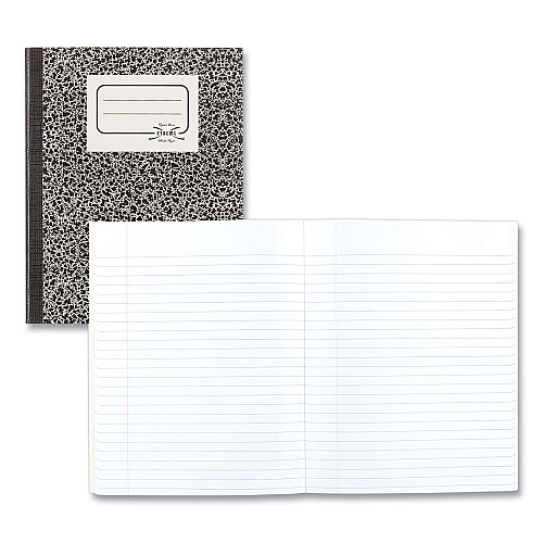 National Paper Composition Book, Wide/Legal Rule, Black Marble Cover, (80) 10 x 7.88 Sheets 80 Sheets - Sewn - Wide Ruled Front Ruling - Ruled Red Margin - 7 7/8" x 10" Sheet Size - White Paper - Black Marble Cover - Subject - 1 Each (43460)