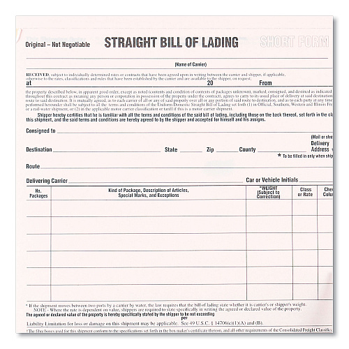 Rediform Snap-A-Way Bill of Lading, Short Form, Three-Part Carbonless, 7 x 8.5, 250 Forms Total (44301)