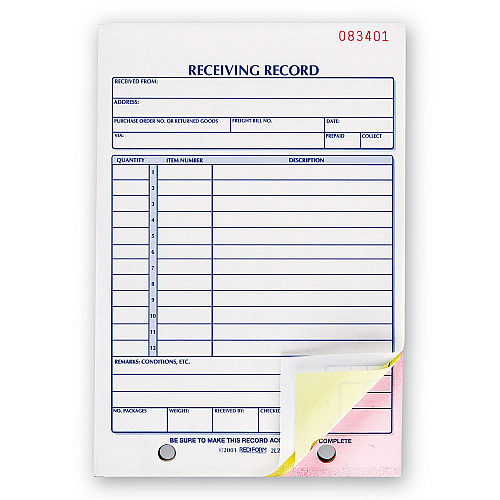 Rediform Receiving Record Book, Three-Part Carbonless, 5.56 x 7.94, 50 Forms Total (2L260)