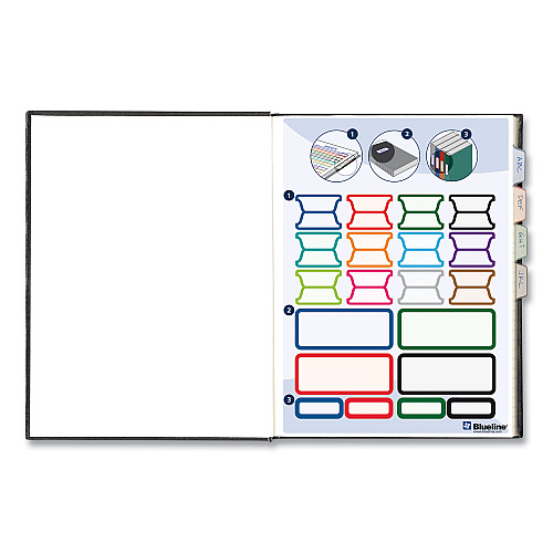 Blueline Business Notebook with Self-Adhesive Labels, 1-Subject, Medium/College Rule, Black Cover, (192) 9.25 x 7.25 Sheets (A9)
