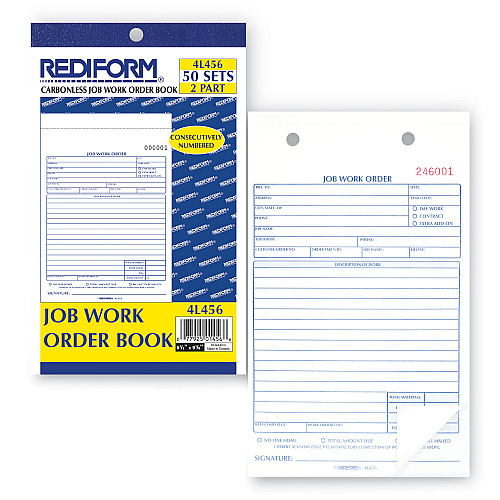 Rediform Job Work Order Book, Two-Part Carbonless, 5.5 x 8.5, 50 Forms Total (4L456)