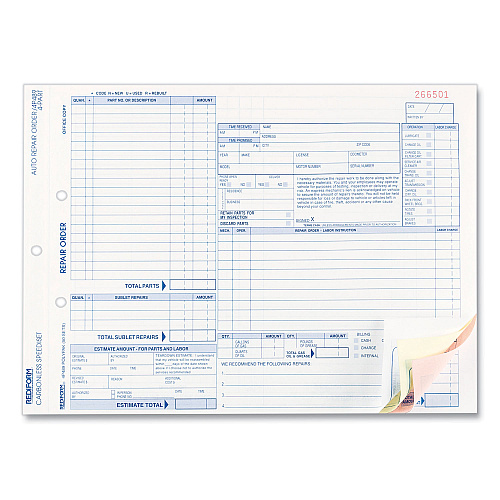 Rediform Speediset Four-Part Auto Repair Form, Four-Part Carbonless, 11 x 8.5, 50 Forms Total (4P489)