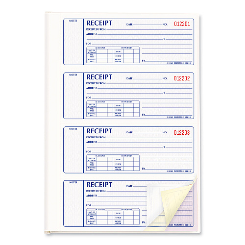 Rediform Money Receipt Book, Hardcover, Three-Part Carbonless, 7 x 2.75, 4 Forms/Sheet, 200 Forms Total (8L818)