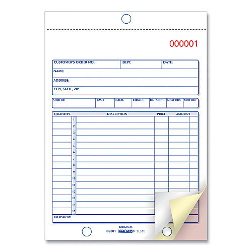 Rediform Sales Book, 15 Lines, Three-Part Carbonless, 5.5 x 7.88, 50 Forms Total (5L350)