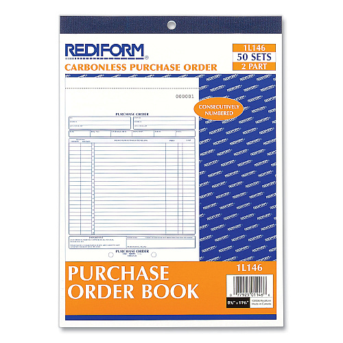 Rediform Purchase Order Book, 17 Lines, Two-Part Carbonless, 8.5 x 11, 50 Forms Total (1L146)