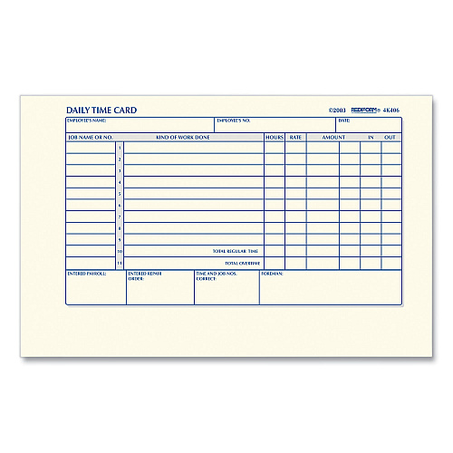 Rediform Daily Employee Time Cards, Two Sides, 4.25 x 7, 100/Pad (4K406)