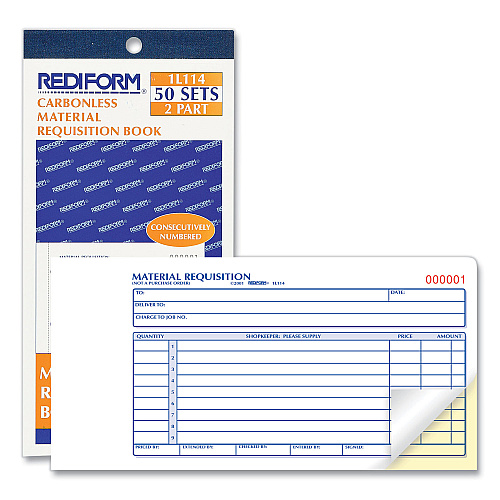 Rediform Material Requisition Book, Two-Part Carbonless, 7.88 x 4.25, 50 Forms Total (1L114)
