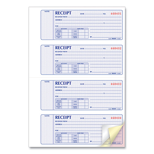 Rediform Money Receipt Book, Softcover, Three-Part Carbonless, 7 x 2.75, 4 Forms/Sheet, 100 Forms Total (8L808)