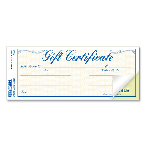 Rediform Gift Certificates with Envelopes, 8.5 x 3.67, Blue/Gold with Blue Border, 25/Pack (98002)