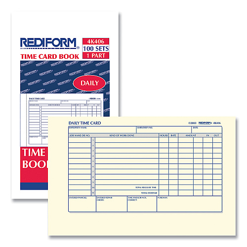 Rediform Daily Employee Time Cards, Two Sides, 4.25 x 7, 100/Pad (4K406)
