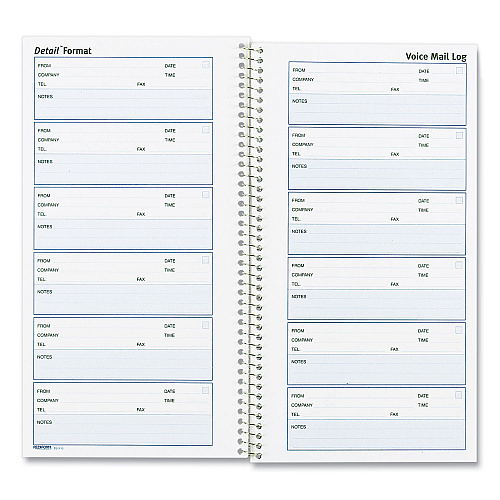 Rediform Detail Wirebound Voice Mail Log Book, One-Part (No Copies), 5 x 1.63, 6 Forms/Sheet, 600 Forms Total (51113)