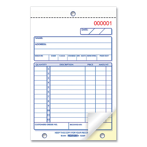 Rediform Sales Book, 12 Lines, Two-Part Carbonless, 4.25 x 6.38, 50 Forms Total (5L527)