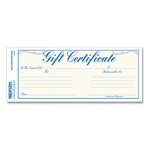 Rediform Gift Certificates with Envelopes, 8.5 x 3.67, Blue/Gold with Blue Border, 25/Pack (98002)