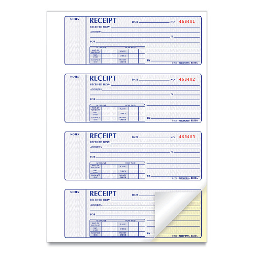 Rediform Money Receipt Book, Softcover, Two-Part Carbonless, 7 x 2.75, 4 Forms/Sheet, 200 Forms Total (8L806)