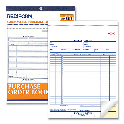 Rediform Purchase Order Book, 17 Lines, Two-Part Carbonless, 8.5 x 11, 50 Forms Total (1L146)