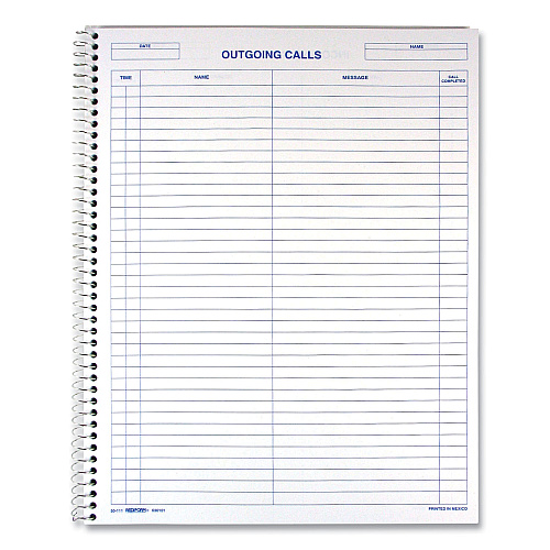 Rediform Wirebound Call Register, One-Part (No Copies), 11 x 8.5, 100 Forms Total (50111)