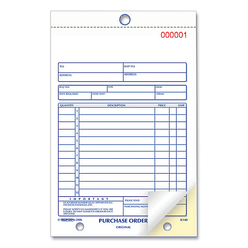 Rediform Purchase Order Book, 12 Lines, Two-Part Carbonless, 5.5 x 7.88, 50 Forms Total (1L140)