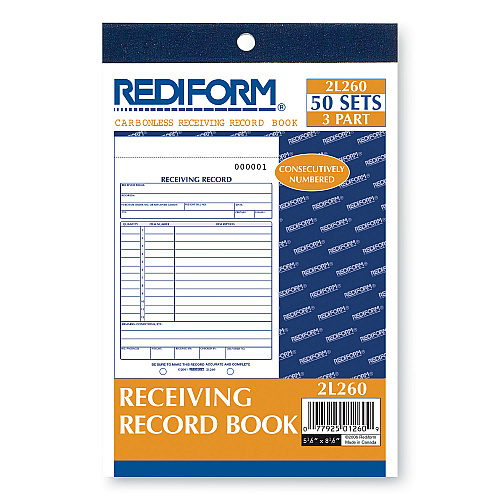 Rediform Receiving Record Book, Three-Part Carbonless, 5.56 x 7.94, 50 Forms Total (2L260)