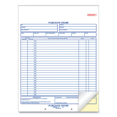 Rediform Purchase Order Book, 17 Lines, Two-Part Carbonless, 8.5 x 11, 50 Forms Total (1L146)