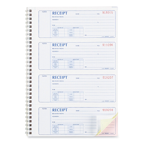Rediform Money Receipt Book, FormGuard Cover, Three-Part Carbonless, 7 x 2.75, 4 Forms/Sheet, 100 Forms Total (8L808R)