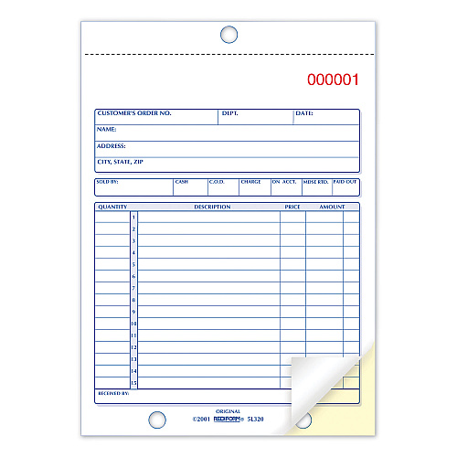 Rediform Sales Book, 15 Lines, Two-Part Carbonless, 5.5 x 7.88, 50 Forms Total (5L320)