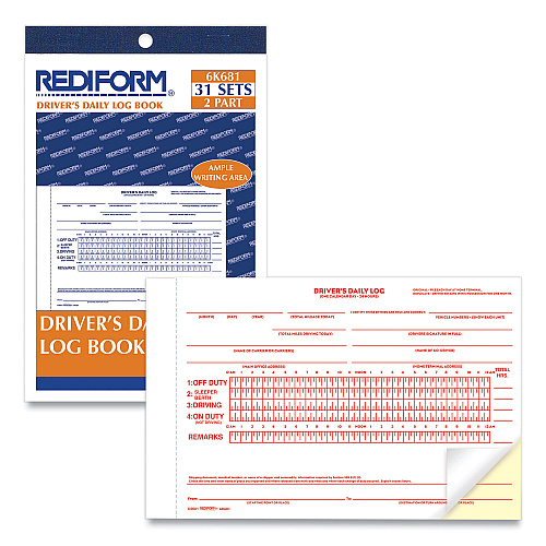 Rediform Driver's Daily Log Book with Daily Record and Hours Summary, Two-Part Carbonless, 7.88 x 5.5, 31 Forms Total (6K681)