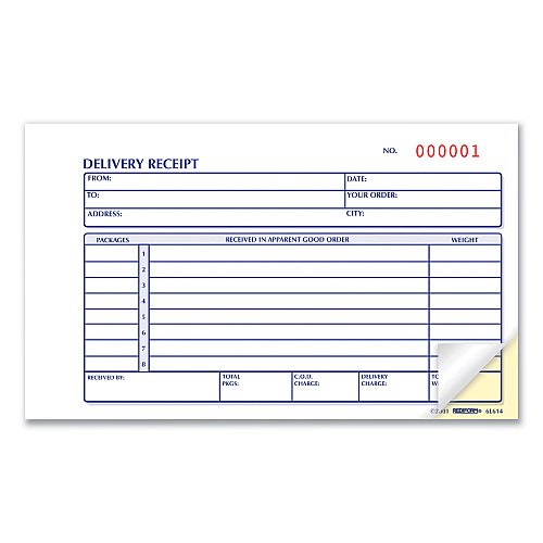 Rediform Delivery Receipt Book, Three-Part Carbonless, 6.38 x 4.25, 50 Forms Total (6L614)