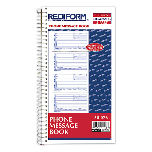 Rediform Telephone Message Book, Two-Part Carbonless, 5 x 2.75, 4 Forms/Sheet, 400 Forms Total (50076)
