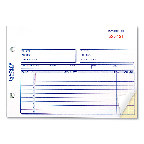 Rediform Invoice Book, Two-Part Carbonless, 5.5 x 7.88, 50 Forms Total (7L721)