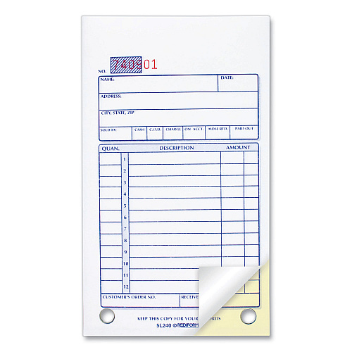 Rediform Sales Book, 12 Lines, Two-Part Carbonless, 3.63 x 6.38, 50 Forms Total (5L240)