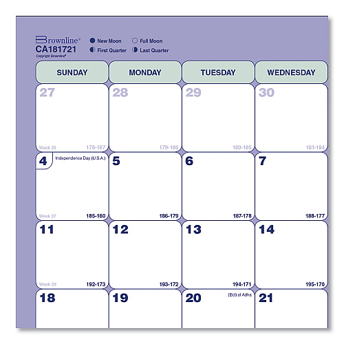 Brownline Academic 13-Month Binder-Insertable Desk Pad Calendar, 11 x 8.5, White/Blue/Green Sheets, 13-Month: July 2025 to July 2026 (CA181721)