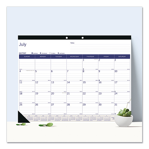 Blueline DuraGlobe Academic Desk Pad Calendar, 22 x 17, White/Blue/Gray Sheets, Black Headband, 13-Month: July 2025 to July 2026 (CA177227)
