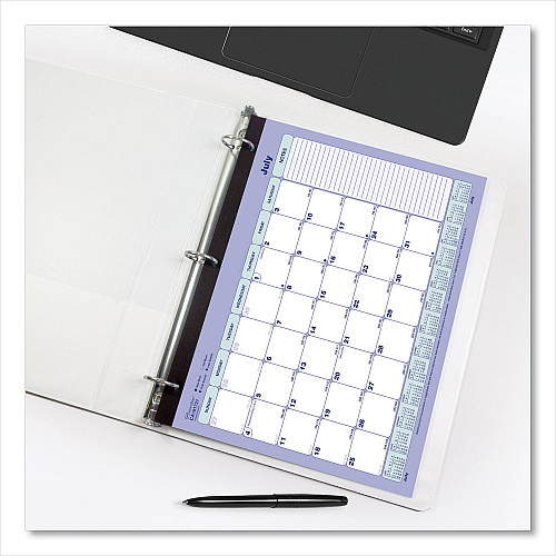 Brownline Academic 13-Month Binder-Insertable Desk Pad Calendar, 11 x 8.5, White/Blue/Green Sheets, 13-Month: July 2025 to July 2026 (CA181721)