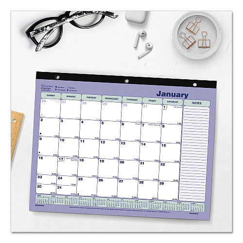 Brownline Monthly Desk Pad Calendar, 3-Hole Punched, 11 x 8.5, White/Blue/Green Sheets, Black Binding, 12-Month (Jan to Dec): 2026 (C181721)