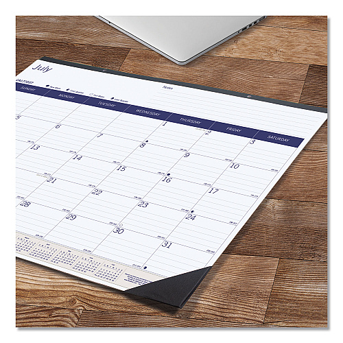 Blueline DuraGlobe Academic Desk Pad Calendar, 22 x 17, White/Blue/Gray Sheets, Black Headband, 13-Month: July 2025 to July 2026 (CA177227)