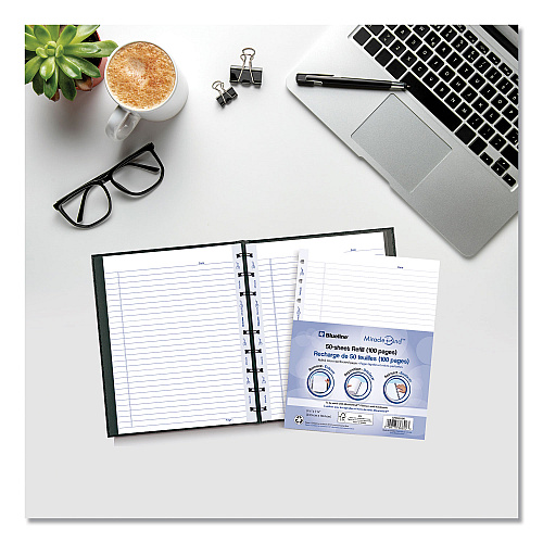 Blueline MiracleBind Ruled Paper Refill Sheets for all MiracleBind Notebooks and Planners, 9.25 x 7.25, White/Blue Sheets, Undated (AFR9050R)