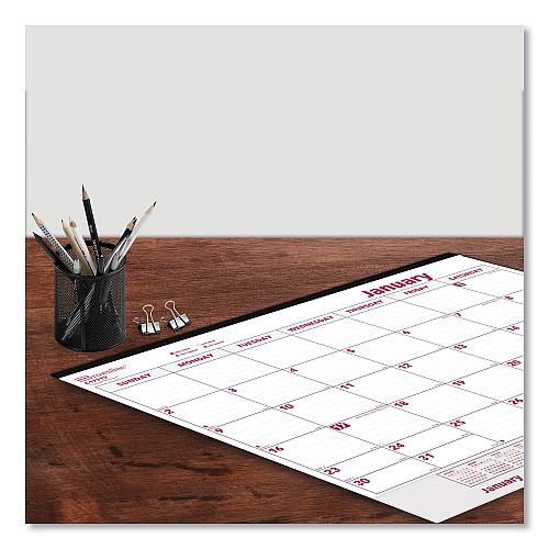 Brownline Monthly Desk Pad Calendar, 22 x 17, White/Burgundy Sheets, Black Binding, Clear Corners, 12-Month (Jan to Dec): 2026 (C1731V)