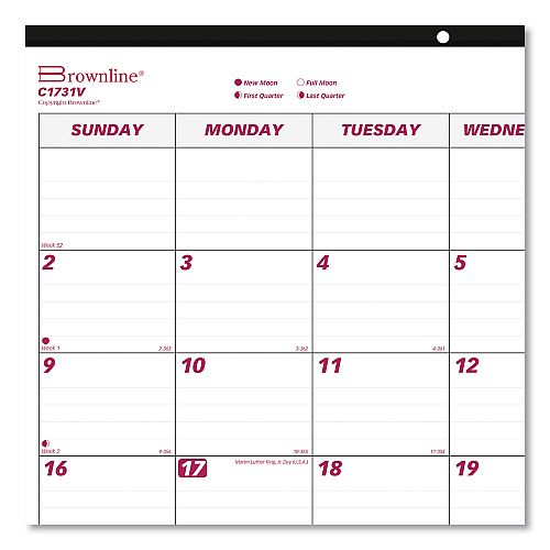 Brownline Monthly Desk Pad Calendar, 22 x 17, White/Burgundy Sheets, Black Binding, Clear Corners, 12-Month (Jan to Dec): 2026 (C1731V)