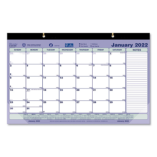 Brownline Monthly Desk Pad Calendar, 17.75 x 10.88, White/Blue/Green Sheets, Black Binding, Clear Corners, 12-Month (Jan to Dec): 2026 (C181700)