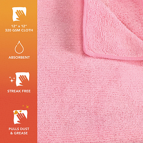 Smart Choice Microfiber Cloths 12x12 30gm Pink, Pack Of 12 (PNP915112P)