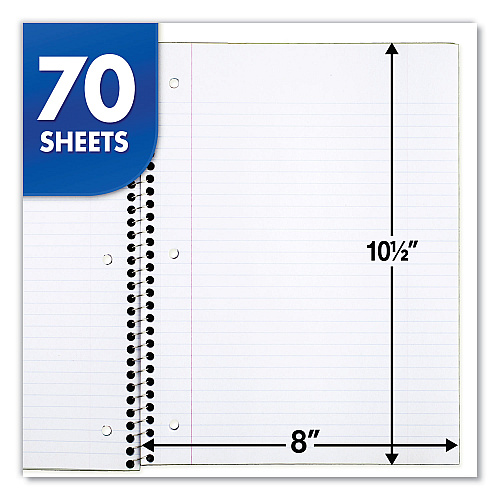 Mead Spiral Notebook, 1-Subject, Medium/College Rule, Assorted Cover Colors, (70) 10.5 x 8 Sheets, 6/Pack (73065)
