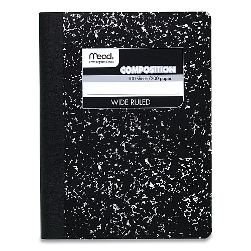 Mead Square Deal Composition Book, 3-Subject, Wide/Legal Rule, Black Cover, (100) 9.75 x 7.5 Sheets, 12/Pack (72936)