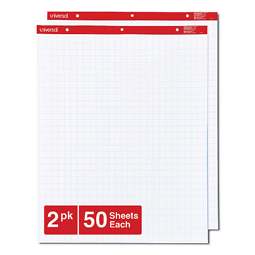Universal Easel Pads/Flip Charts, Quadrille Rule (1 sq/in), 27 x 34, White, 50 Sheets, 2/Carton (UNV35602)